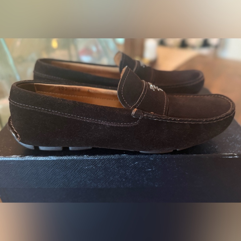Prada Dark Brown Suede Loafers